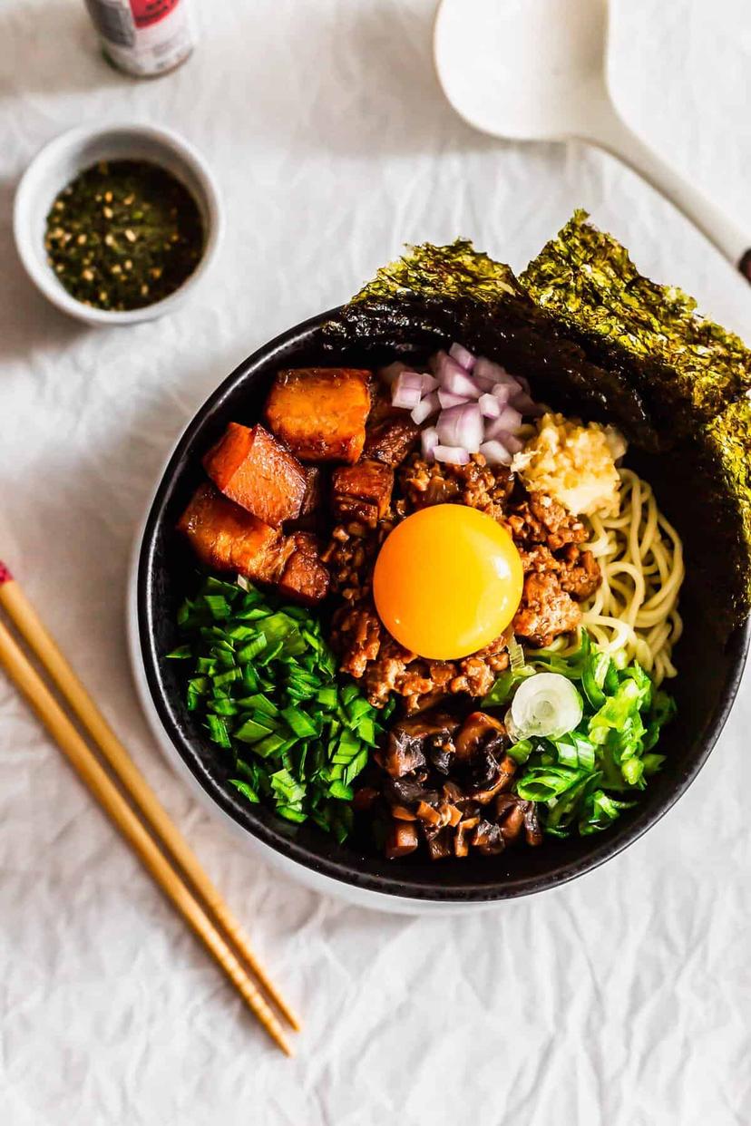 pork mazesoba ramen noodles